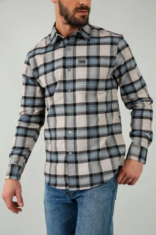 Men’s lightweight madras shirt-Kimes Ranch Mens Twin Peaks Flannel Dress Blue/Charcoal Cotton blend L/S Shirt