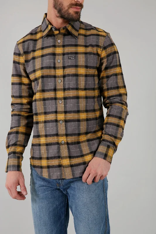 Men’s stylish jacquard shirt-Kimes Ranch Mens Twin Peaks Flannel Dress Gold/Grey Cotton blend L/S Shirt