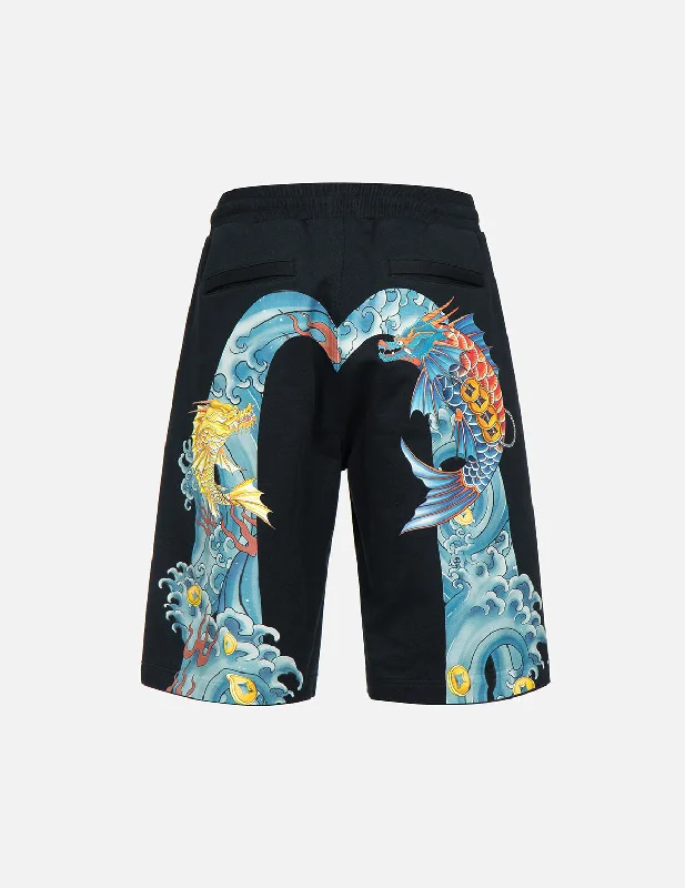 Men’s modern harem trousers-Koi-Dragon Daicock Print Sweat Shorts