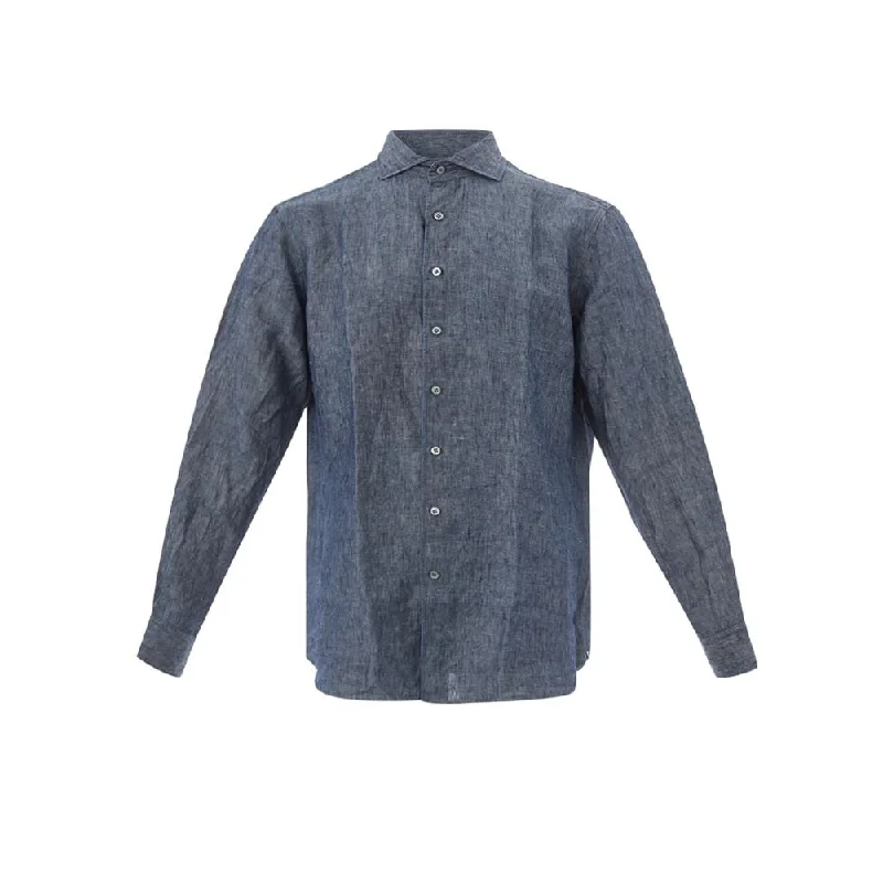 Men’s relaxed houndstooth shirt-Lardini Elegant Flax  Shirt for Men's Men