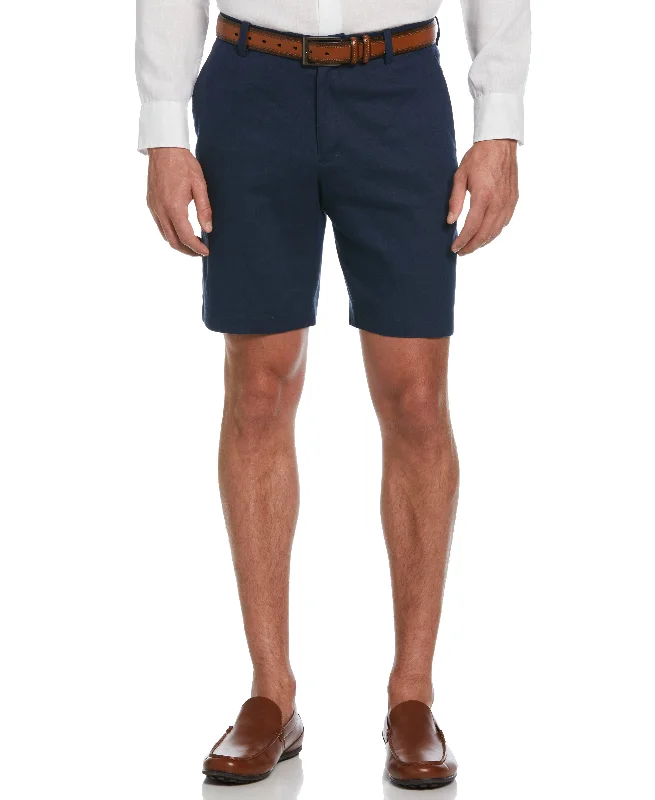 Men’s relaxed herringbone pants-Linen-Blend Stretch Flat-Front Shorts