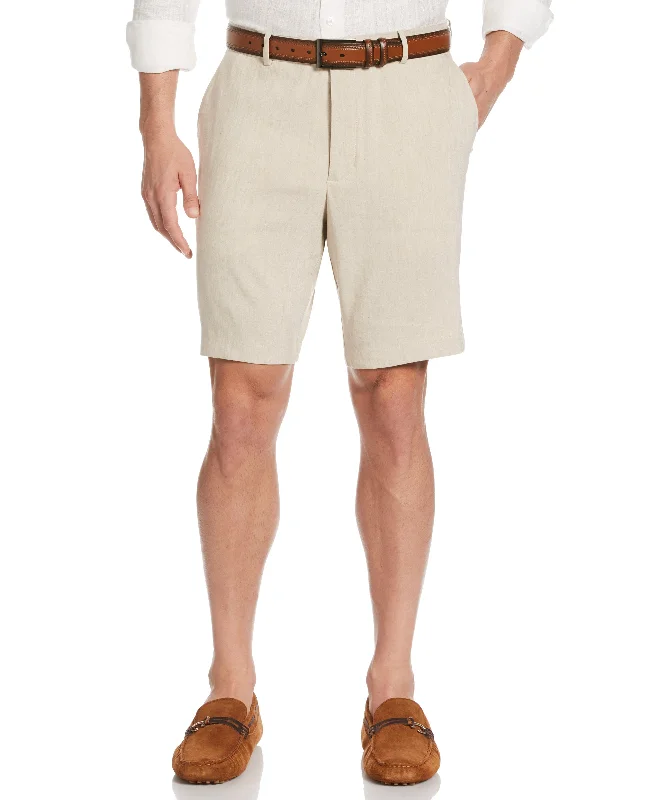 Men’s stylish seersucker jeans-Linen-Blend Stretch Flat-Front Shorts