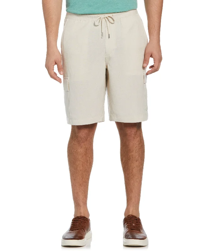 Men’s trendy harem pants-Linen Blend Pull-On Cargo Shorts