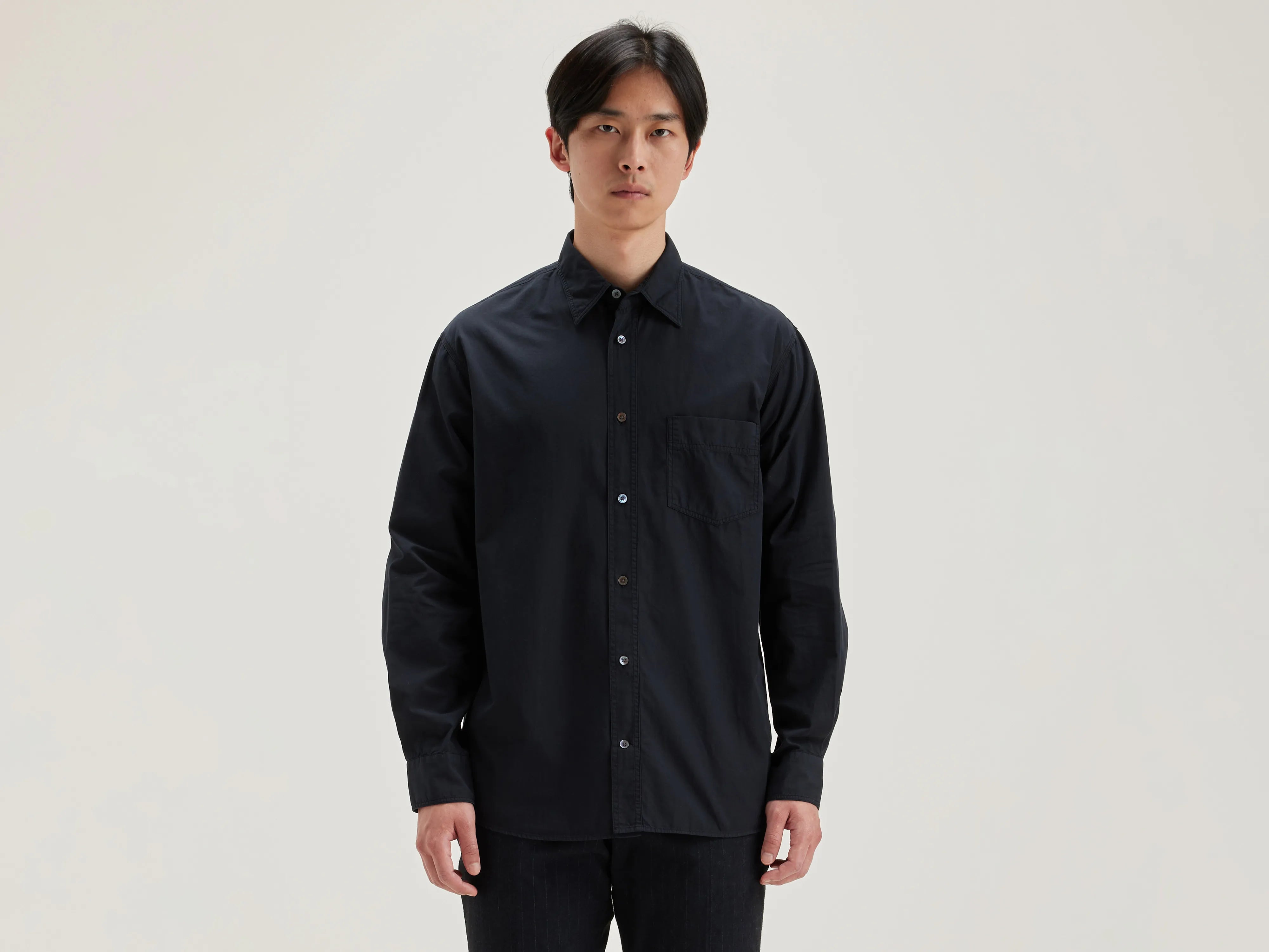 Men’s durable tattersall shirt-Lighty relaxed shirt (242 / M / BLACK BLUE)