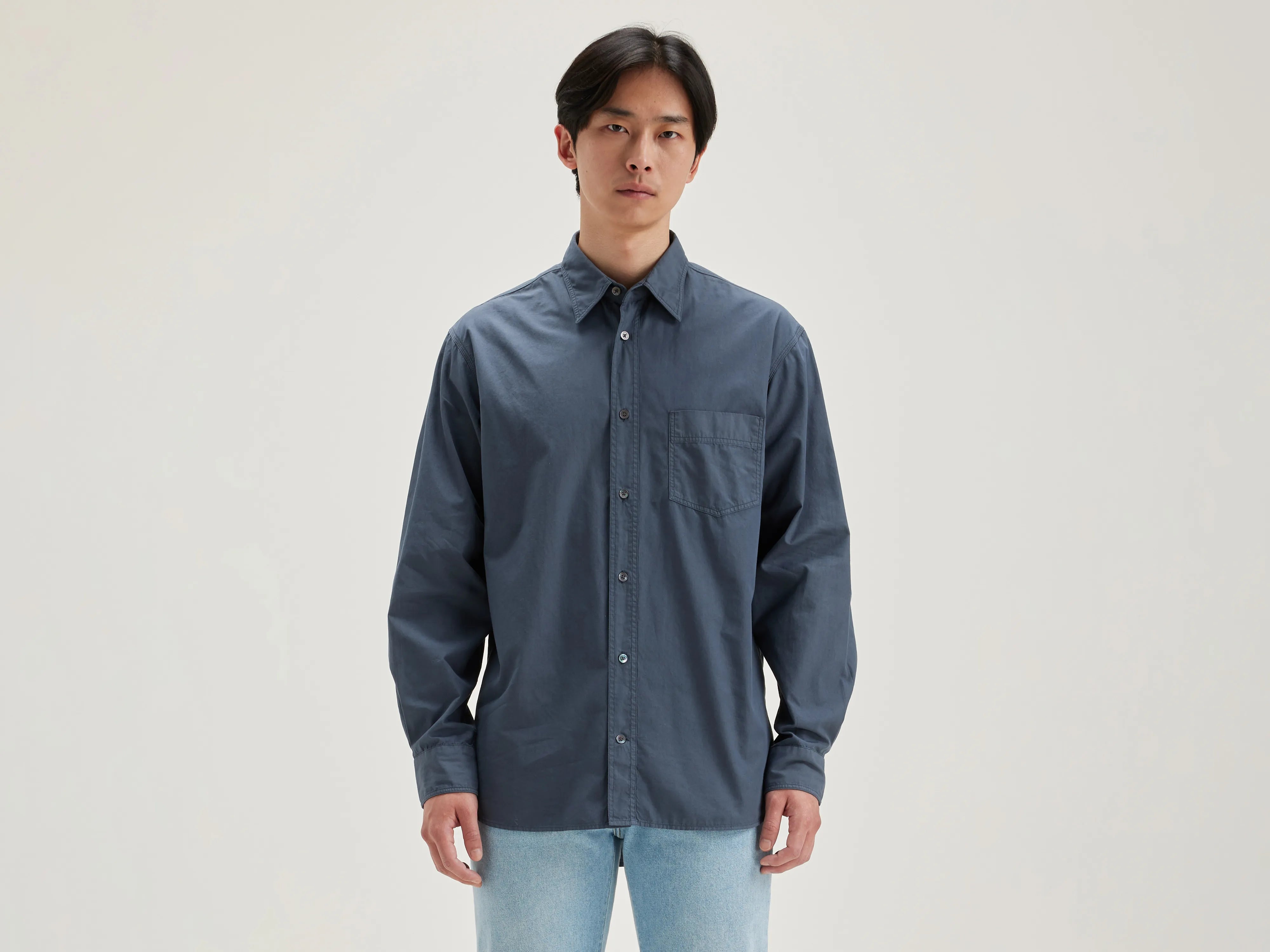 Men’s modern sateen shirt-Lighty relaxed shirt (242 / M / BLUE NIGHTS)