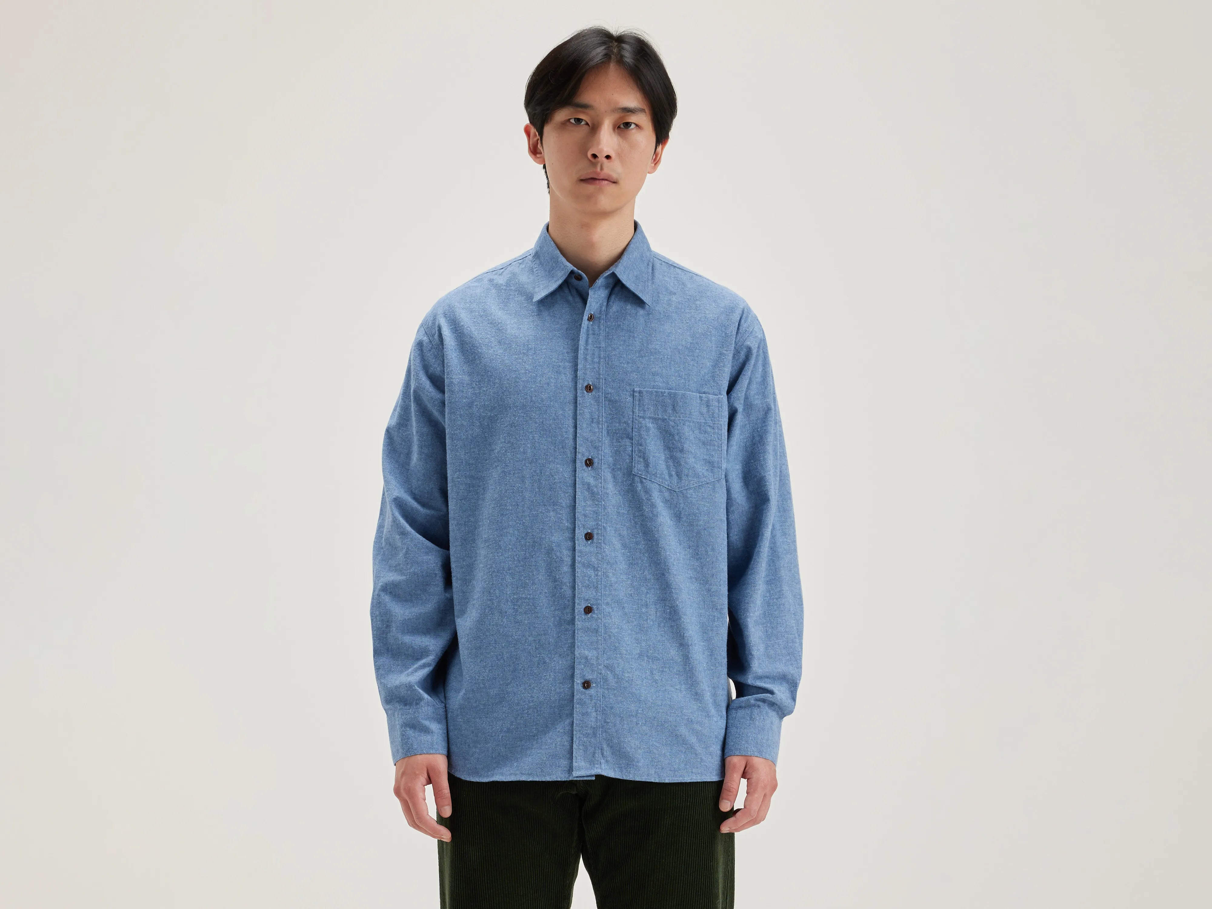 Men’s comfy sateen shirt-Lighty relaxed shirt (242 / M / DENIM)