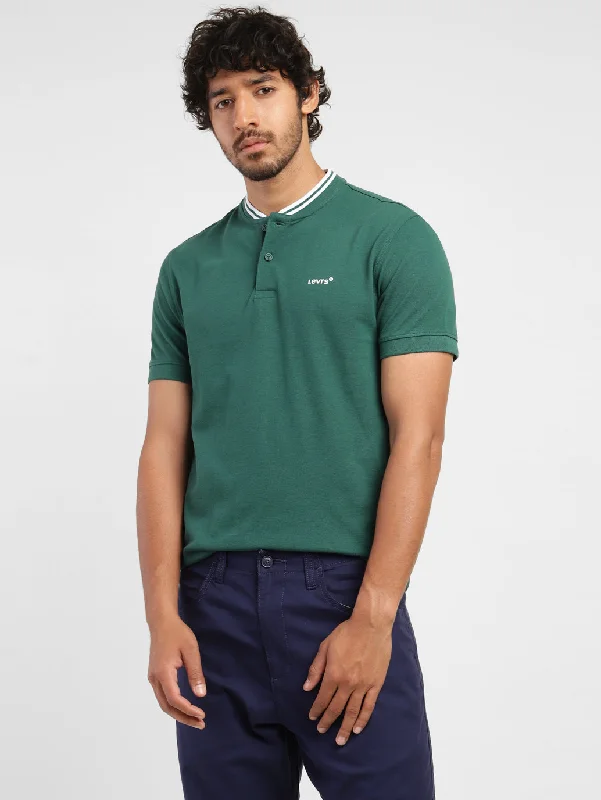 Men’s casual heathered tee-Men's Solid Band Neck T-shirt Green