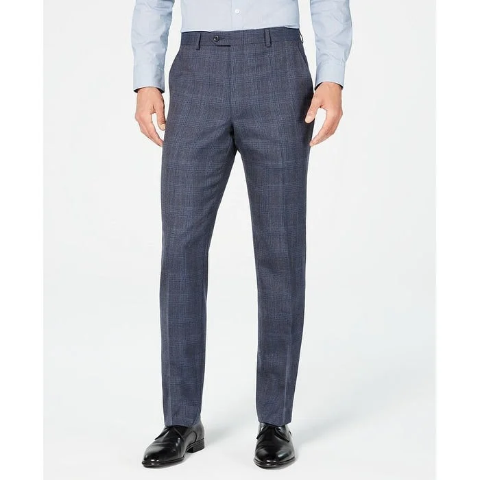 Men’s relaxed duck trousers-Michael Kors Men's Classic Fit Airsoft Stretch Plaid Suit Pants Blue Size 33X32