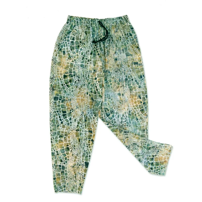 Men’s slim-fit herringbone pants-NOVICA Forest Pebbles, Men's cotton lounge pants