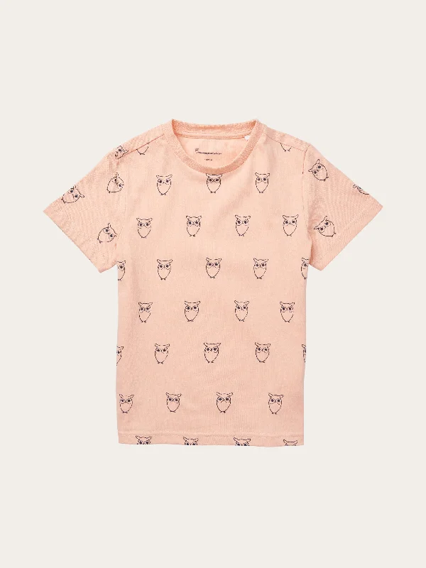 Men’s soft pique shirt-Owl AOP t-shirt - Coral Pink