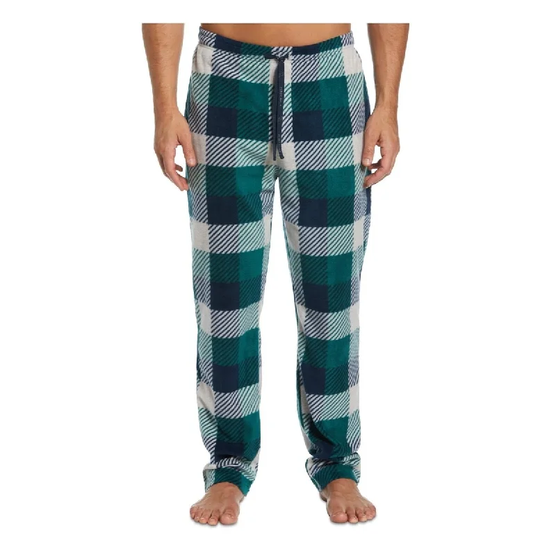 Men’s breathable pinstripe trousers-Perry Ellis Portfolio Men's Modern Buffalo Plaid Textured Fleece Pajama Pants Green Size X-Large