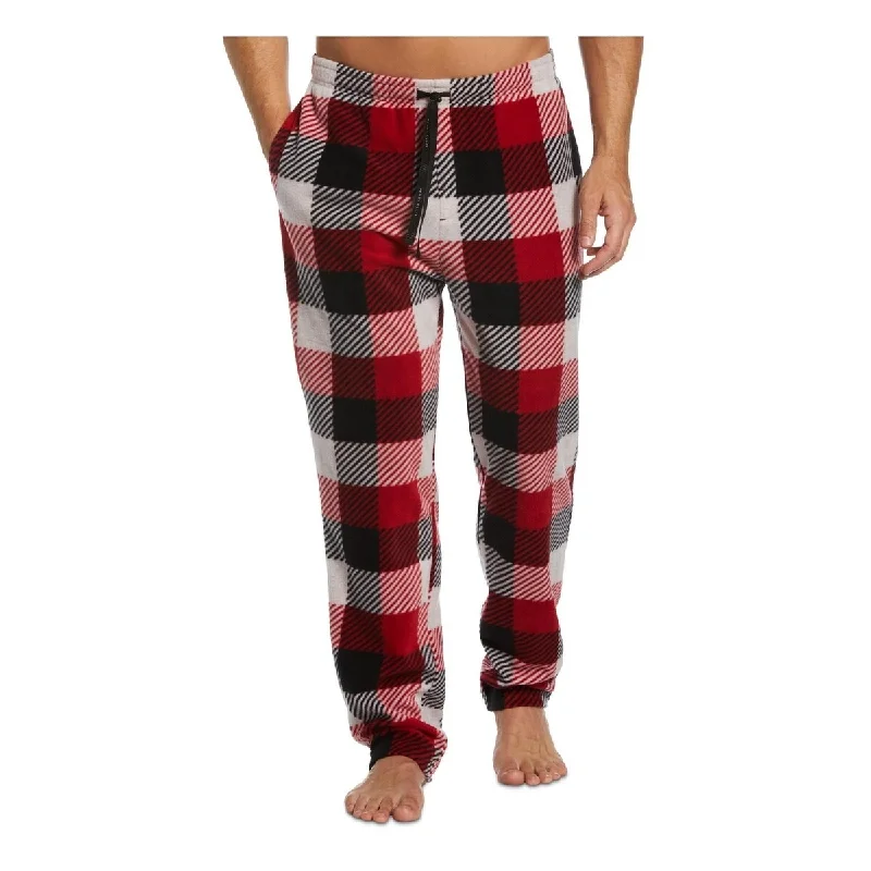 Men’s lightweight carpenter trousers-Perry Ellis Portfolio Men's Modern Buffalo Plaid Textured Fleece Pajama Pants Red Size Large