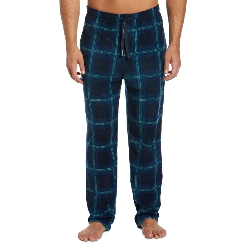 Men’s stylish moleskin pants-Perry Ellis Portfolio Men's Windowpane Plaid Textured Fleece Pajama Pants Blue