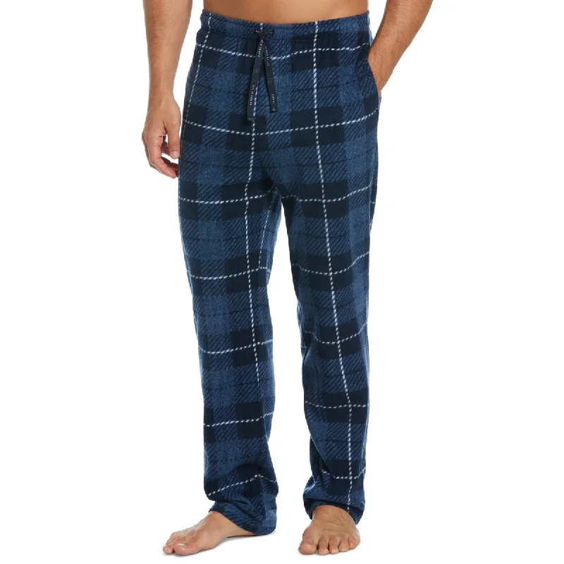 Men’s breathable ripcord jeans-Perry Ellis Portfolio Men's Windowpane Plaid Textured Fleece Pajama Pants Blue Size Medium