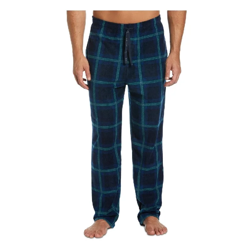 Men’s casual harem trousers-Perry Ellis Portfolio Men's Windowpane Plaid Textured Fleece Pajama Pants Blue Size X-Large