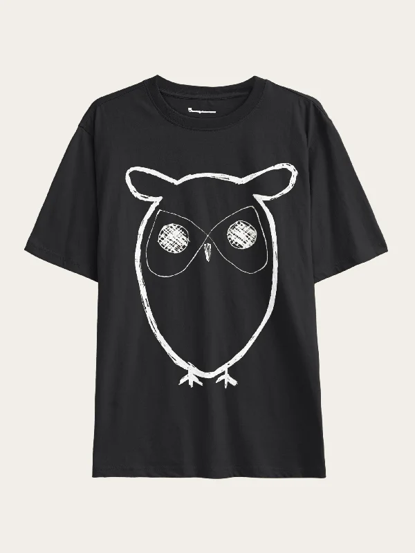 Men’s lightweight polka-dot top-Regular big owl front print t-shirt - GOTS - Black Jet