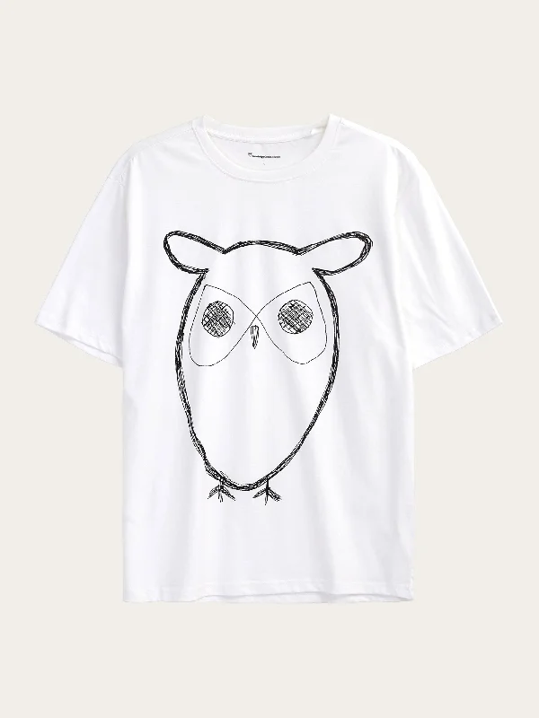 Men’s bold mercerized tee-Regular big owl front print t-shirt - GOTS - Bright White