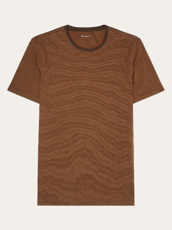 Men’s trendy henley tee-Regular fit Striped basic tee - Dark Brown Stripe