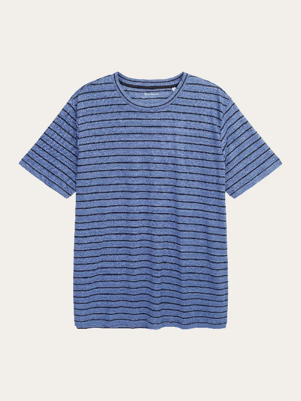 Men’s lightweight heathered top-Regular linen striped t-shirt - GOTS/VEGAN - Blue stripe