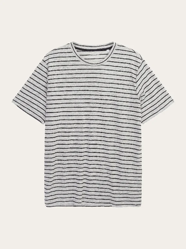 Men’s trendy raglan top-Regular linen striped t-shirt - GOTS/VEGAN - Grey stripe