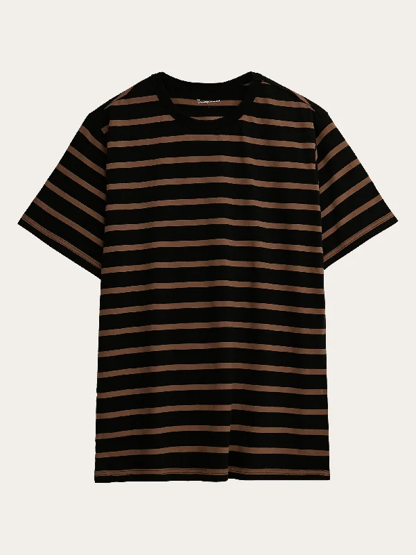 Men’s soft heathered top-Regular short sleeve cotton striped o-neck t-shirt - GOTS/Vegan - Brown stripe