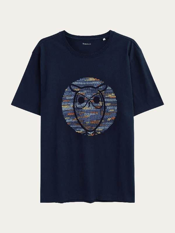 Men’s lightweight modal tee-Regular short sleeve heavy single owl cross stitch print t-shirt - GOTS/Vegan - Night Sky