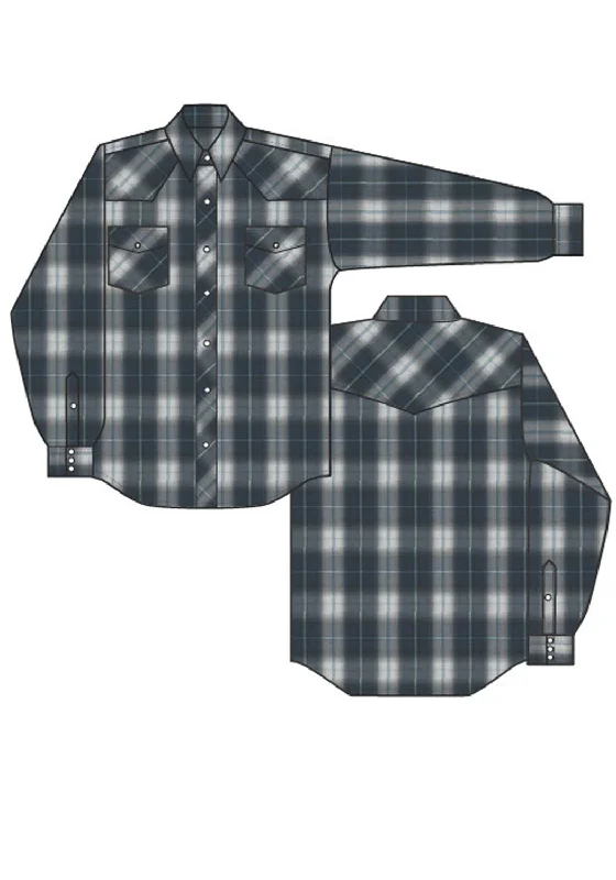 Men’s casual microcheck shirt-Roper Mens 55/45 Large Scale Navy/Grey Cotton Blend L/S Shirt