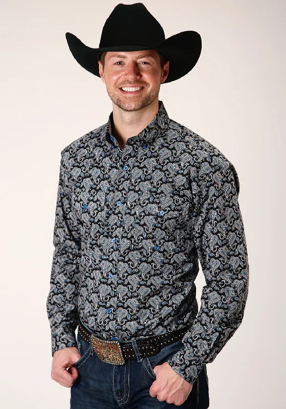 Men’s comfy oxford button-up-Roper Mens Black 100% Cotton Starry Night Paisley BD L/S Btn Shirt