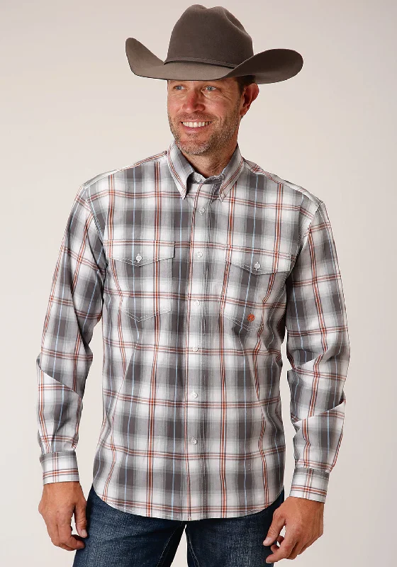 Men’s comfy microcheck shirt-Roper Mens Grey 100% Cotton L/S Shirt