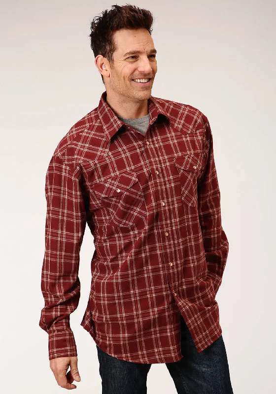 Men’s stylish sateen shirt-Roper Mens Wine 100% Cotton Unlined Flannel Plaid L/S Tall Shirt