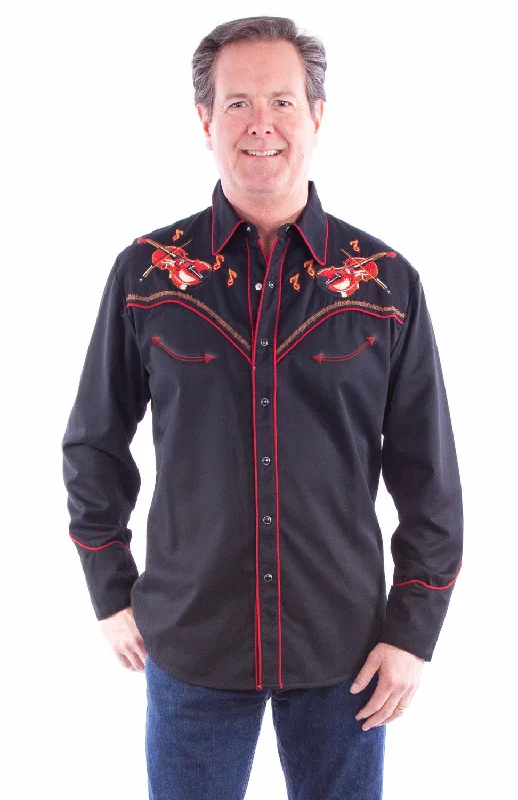 Men’s durable madras shirt-Scully Mens Dueling Fiddles Black Poly/Cotton L/S Shirt