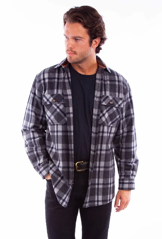 Men’s lightweight jacquard shirt-Scully Mens Heavyweight Flannel Charcoal Wool Blend L/S Shirt