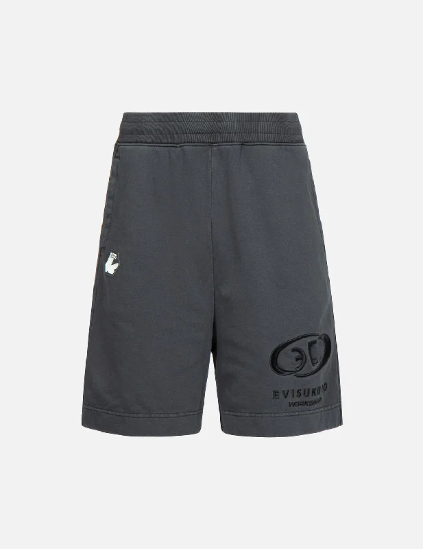 Men’s slim-fit seersucker trousers-Seagull and Logo Embroidery Garment-dyed Sweat Shorts