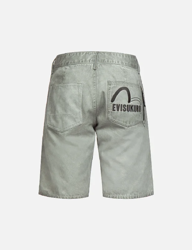 Men’s stylish tailored pants-Seagull and Logo Embroidery Spray-dyed Denim Shorts