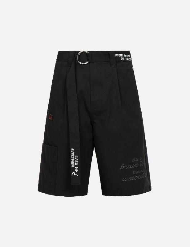 Men’s relaxed harem trousers-Slogan and Kamon Embroidery Cargo Shorts