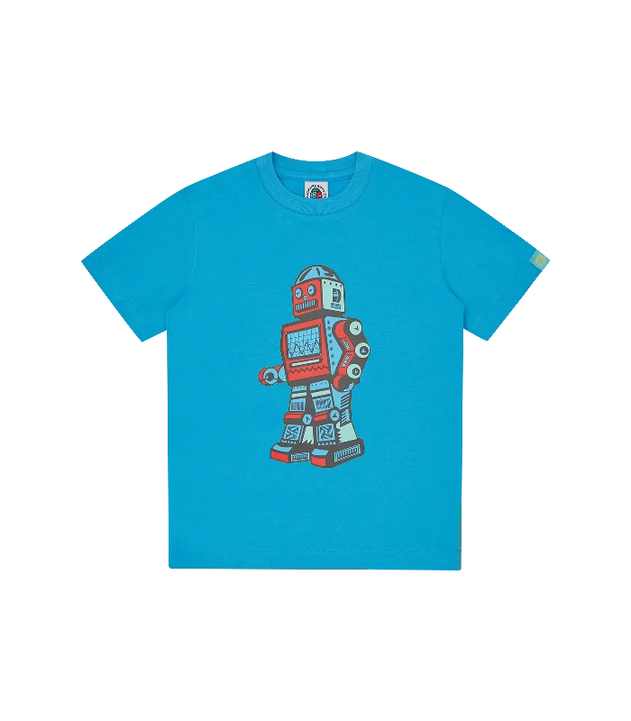 Men’s lightweight henley top-KIDS WALKING ROBOT T-SHIRT - BLUE