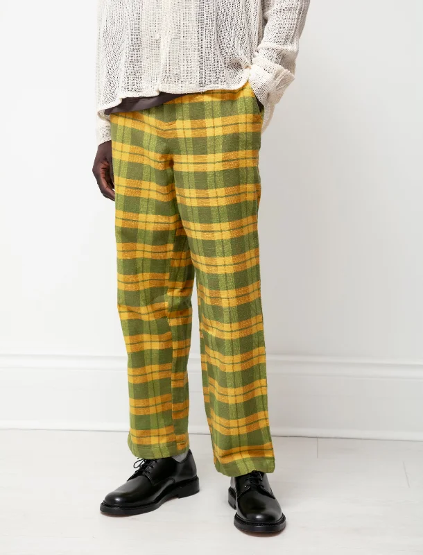 Men’s comfy chambray pants-Daytime Plaid Trousers Yellow/Green