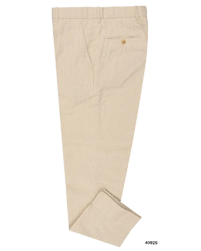 Men’s durable tailored trousers-Loro Piana: Beige Seersucker