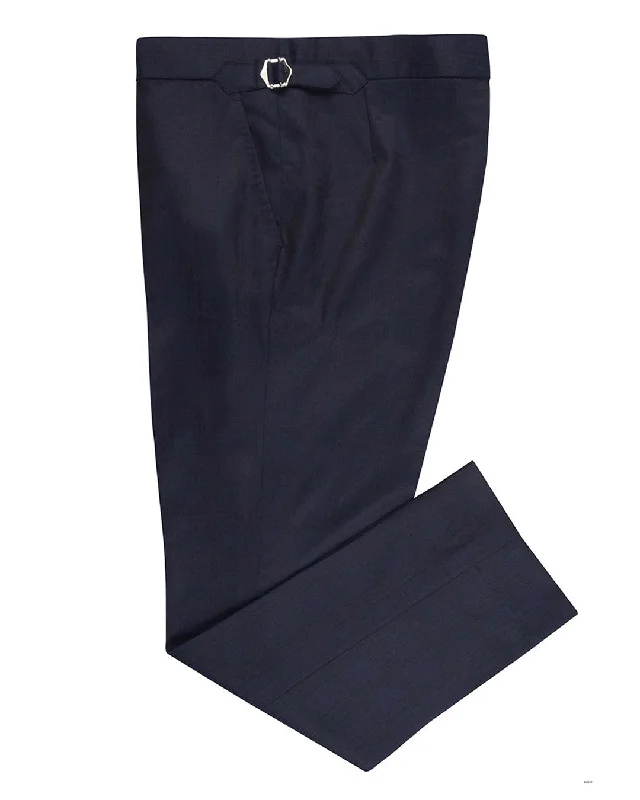 Men’s slim-fit moleskin pants-Drago Dark Navy Checks Super 160s Wool