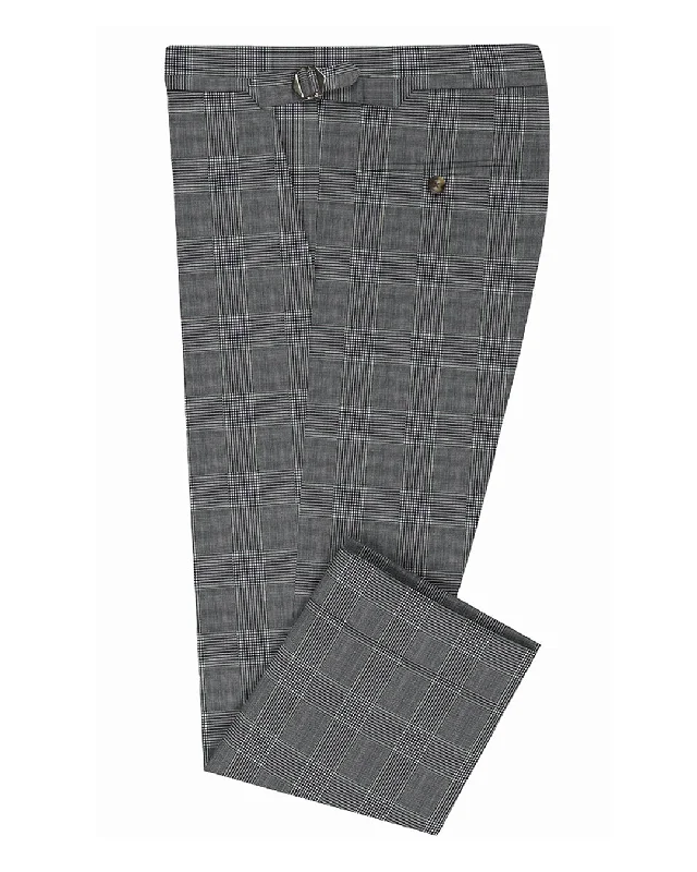 Men’s bold pinstripe trousers-Dugdale Fine Worsted Pant - Grey Prince of Wales with Blue Overcheck