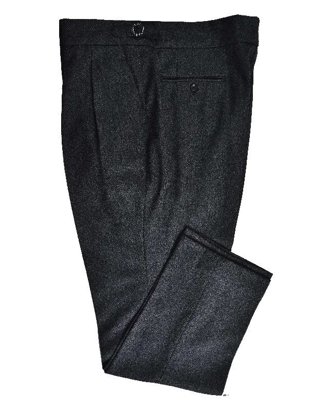 Men’s modern tailored trousers-EThomas Wool Cashmere: Dark Grey Herringbone