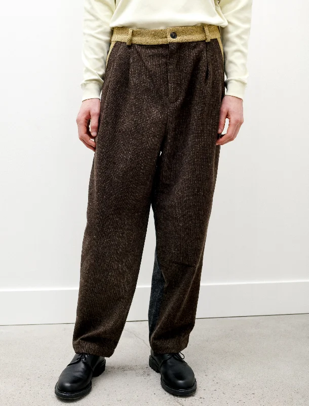 Men’s lightweight chambray pants-Mixed Wool Pants Yellow Brown Grey