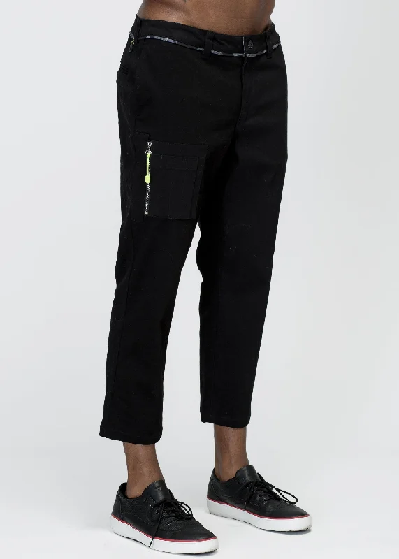 Men’s casual parachute trousers-Konus Men's Cropped Side Zip Pants in Black