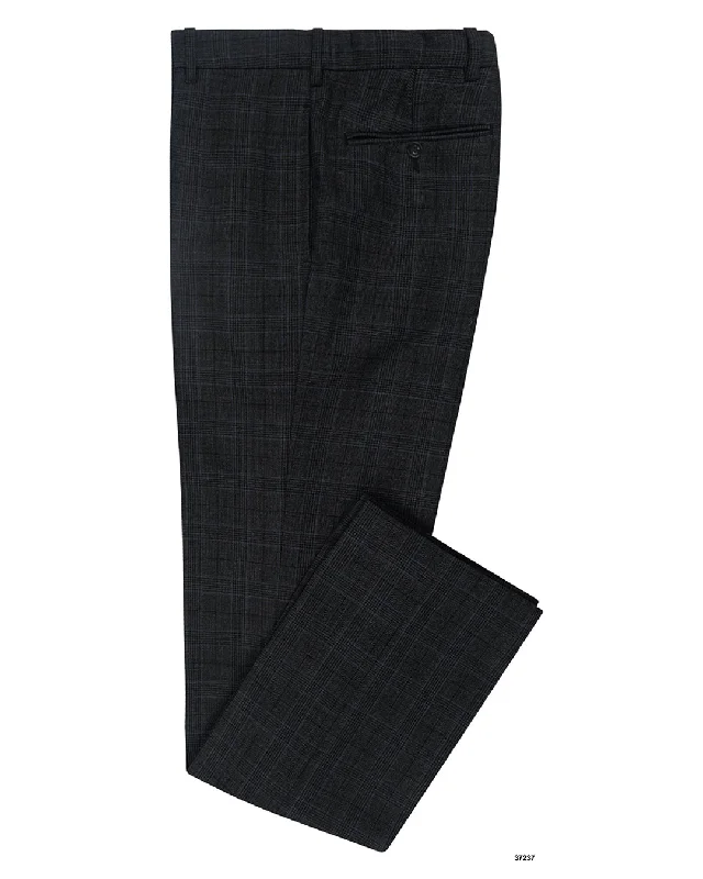 Men’s modern seersucker pants-Minnis Fresco III  Pants: Grey Blue Prince of Wales Checks