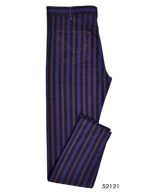 Men’s soft carpenter pants-Purple Stripes On Indigo Denim Jeans