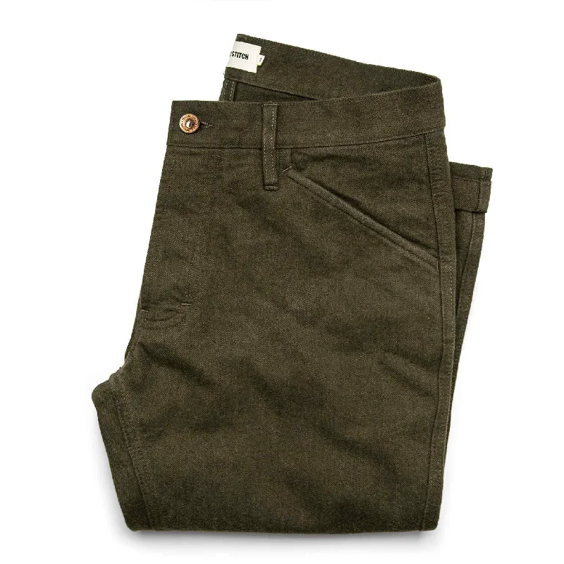 Men’s casual carpenter jeans-The Camp Pant in Heather Olive Twill