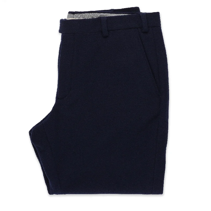 Men’s trendy herringbone trousers-The Telegraph Trouser in Navy Boiled Wool