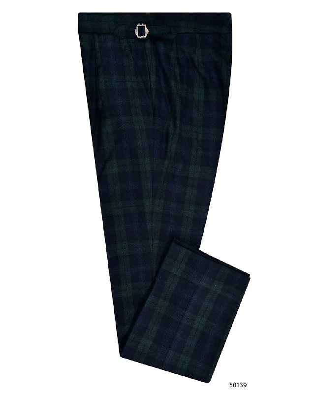 Men’s casual seersucker trousers-VBC 100% Wool: Black Watch Tartan Checks