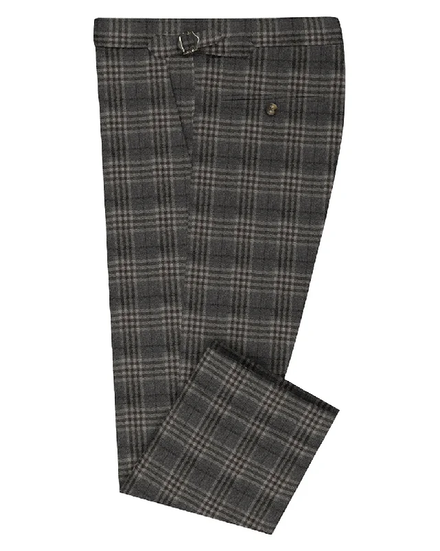 Men’s slim-fit herringbone pants-Loro Piana: Grey Tartan Checks