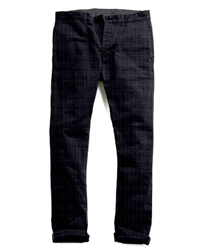 Men’s durable seersucker trousers-Loro Piana: Dark Blue Tartan Checks